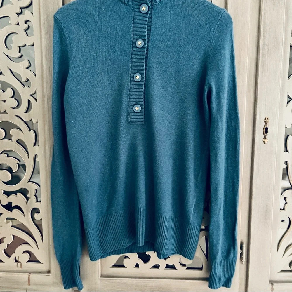 Tory Burch teal blue button up sweater S